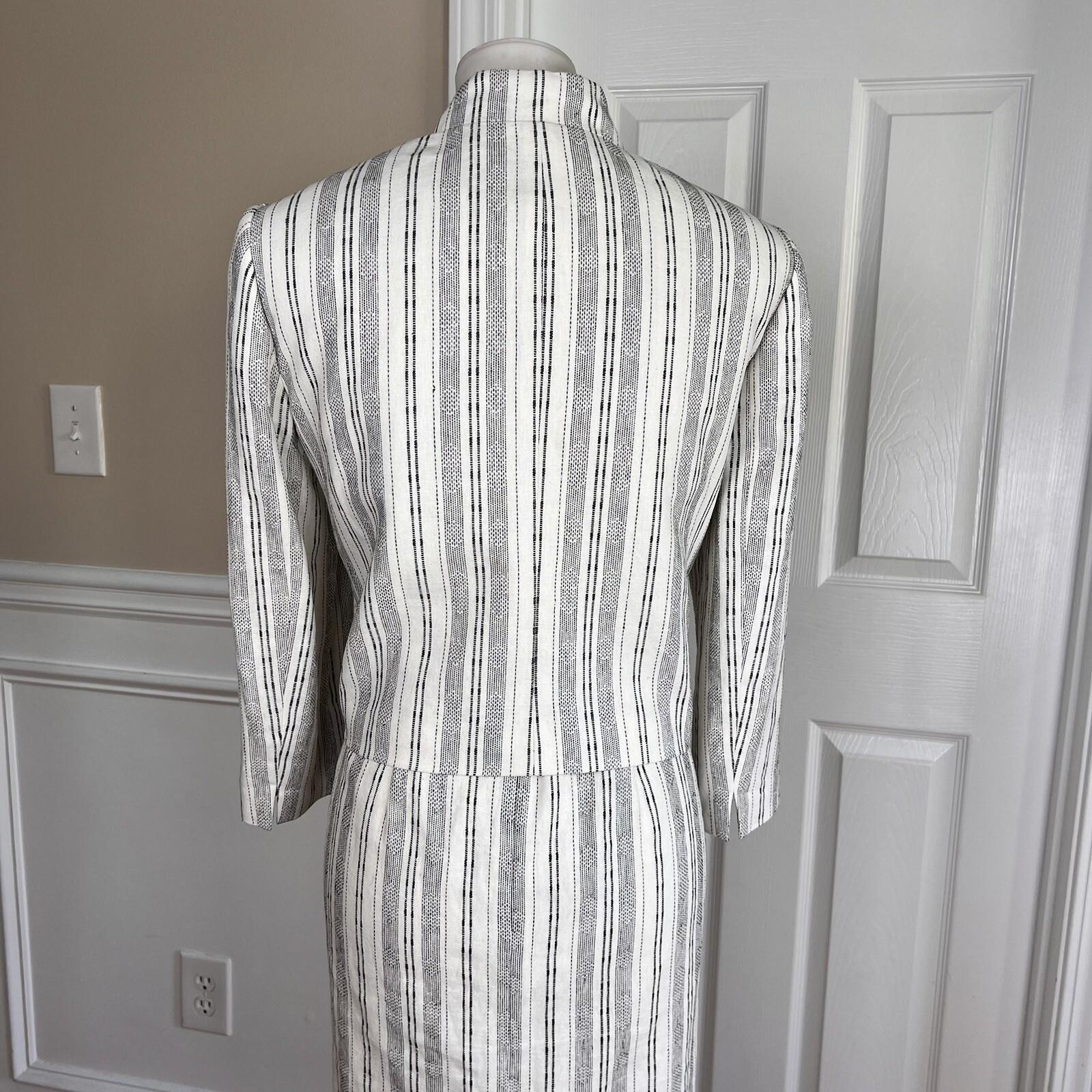 KASPER Women 2PC Off White Black Linen Viscose Belted Dress Suit Size 8