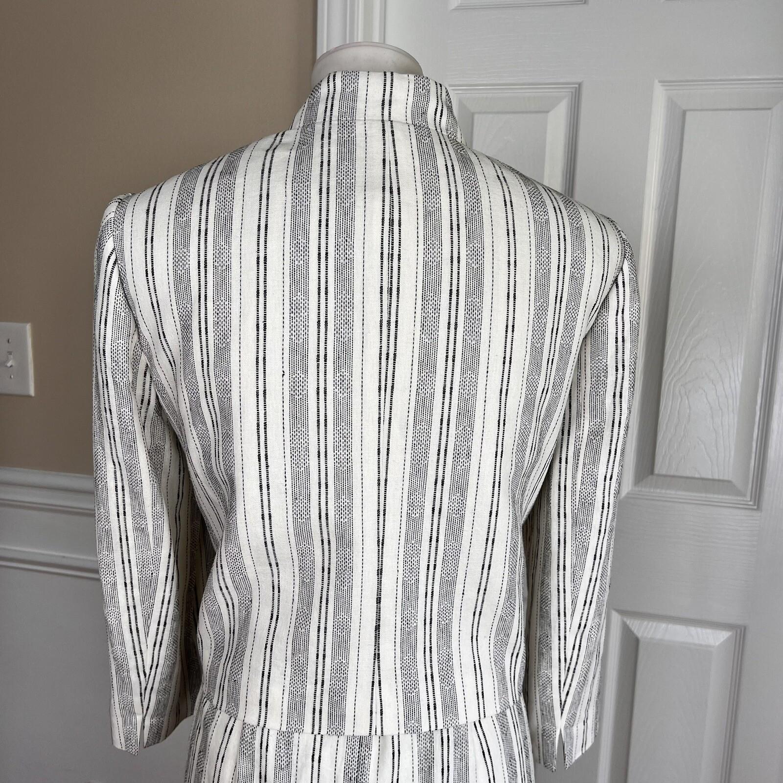 KASPER Women 2PC Off White Black Linen Viscose Belted Dress Suit Size 8