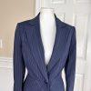 New LIZ CLAIBORNE Women Dark Blue Striped Polyester Rayon Lined Blazer Size 8