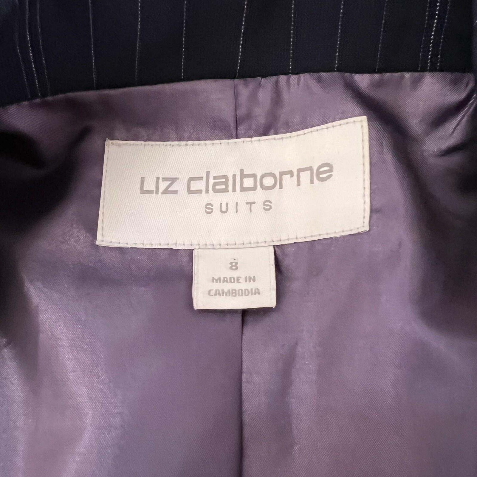 New LIZ CLAIBORNE Women Dark Blue Striped Polyester Rayon Lined Blazer Size 8