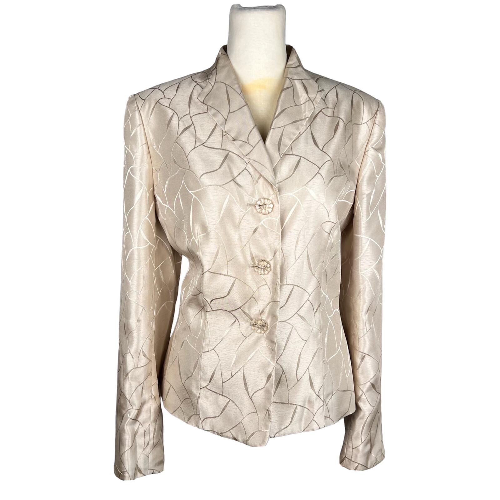 Le Suit Polyester Blazer Size 8 Beige Shiny Lined Stand Up Collar 1PC Geometric