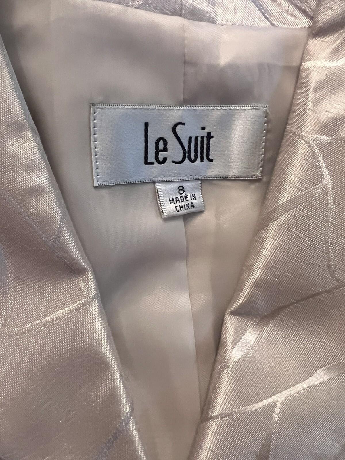 Le Suit Polyester Blazer Size 8 Beige Shiny Lined Stand Up Collar 1PC Geometric