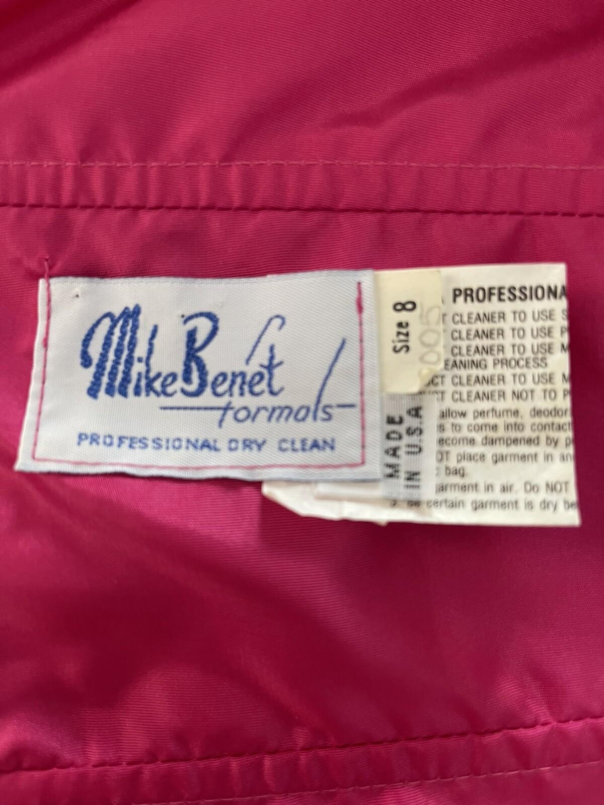 Mike Benet Polyester Prom Dress Size 8 Vintage Fuchsia Sequin Strapless Ruffle