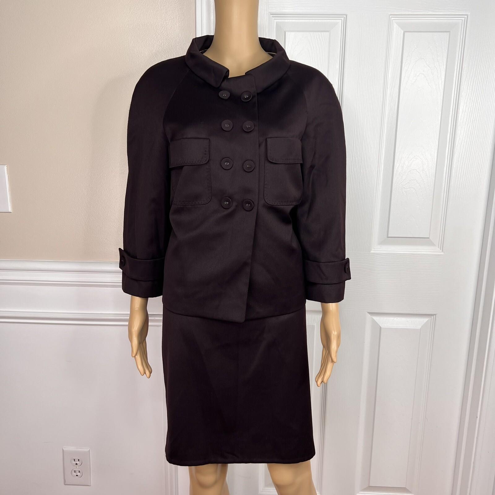Anne Klein Polyester Wool Skirt Suit Size 8 Plum Double Breasted 3/4 Sleeves 2PC