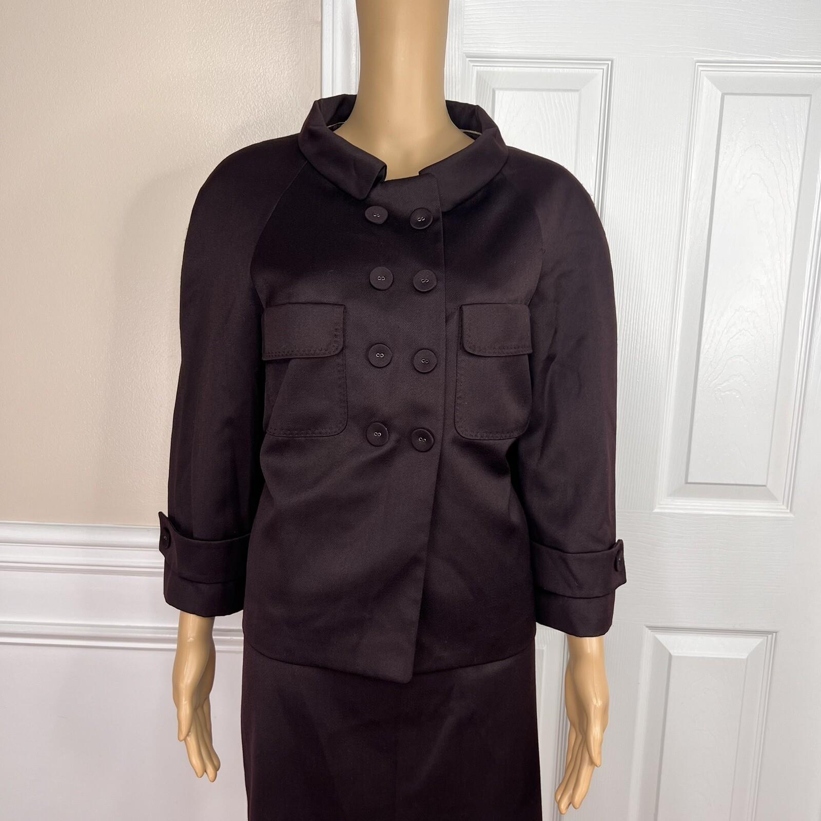 Anne Klein Polyester Wool Skirt Suit Size 8 Plum Double Breasted 3/4 Sleeves 2PC