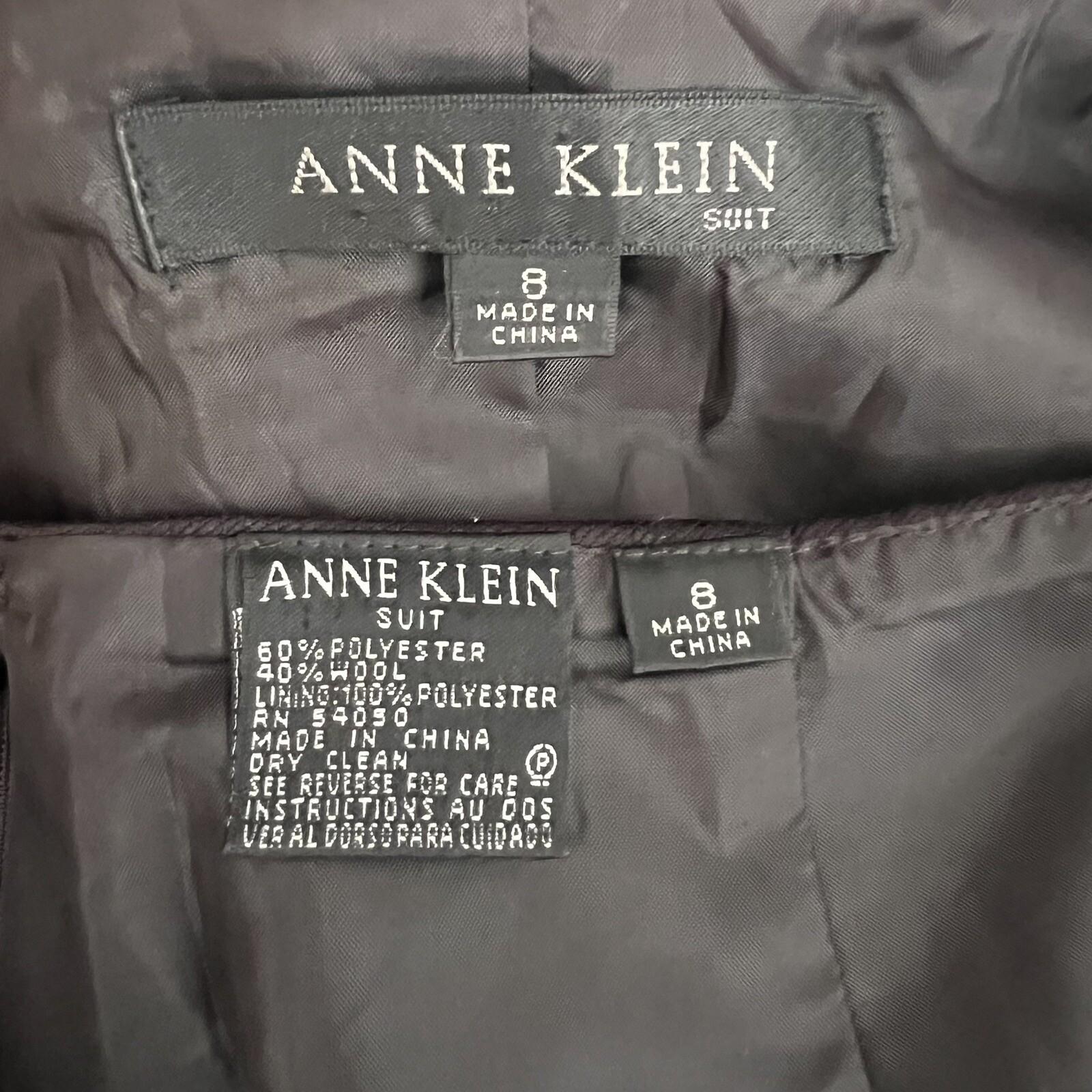 Anne Klein Polyester Wool Skirt Suit Size 8 Plum Double Breasted 3/4 Sleeves 2PC