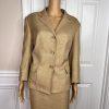 JONES WEAR 2PC Caramel Polyester Lined Notch Collar 3/4 Sleeves Skirt Suit SZ 16