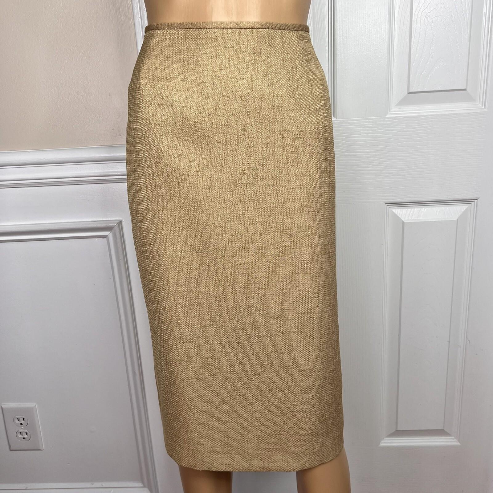 JONES WEAR 2PC Caramel Polyester Lined Notch Collar 3/4 Sleeves Skirt Suit SZ 16