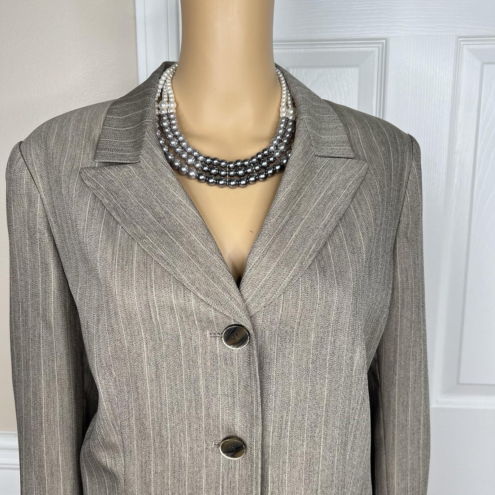 Collections For le Suit Polyester Pant Suit 14 Taupe Striped Peak Collar 2PC