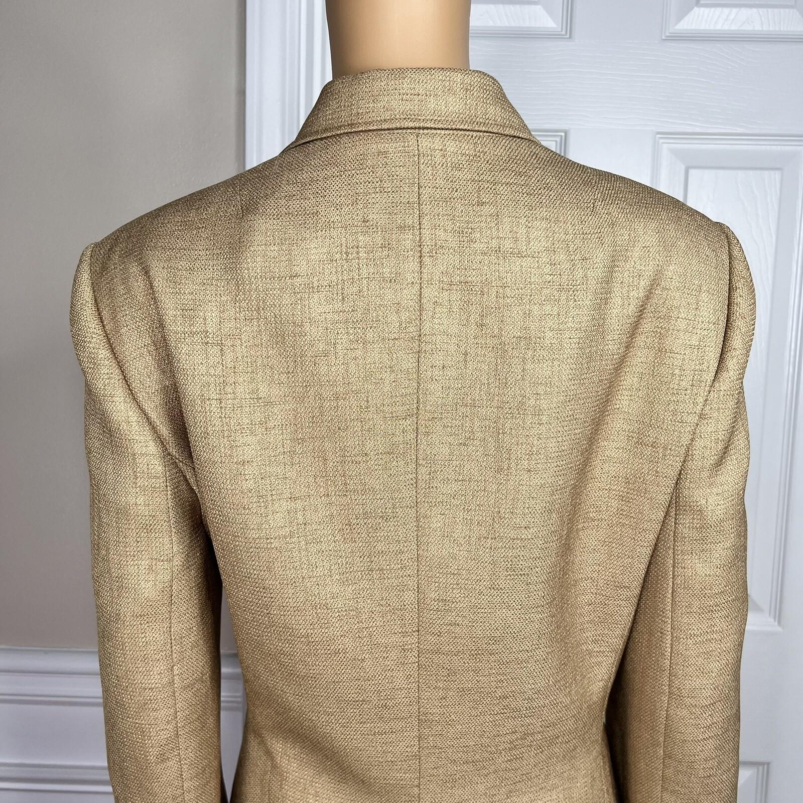 JONES WEAR 2PC Caramel Polyester Lined Notch Collar 3/4 Sleeves Skirt Suit SZ 16