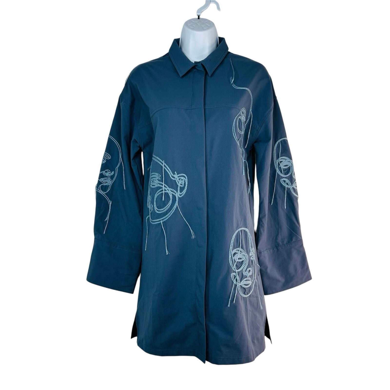 Maniere De Voir Polyester Stretch Shirt Dress Size 6 Blue Line Art Boho Artsy