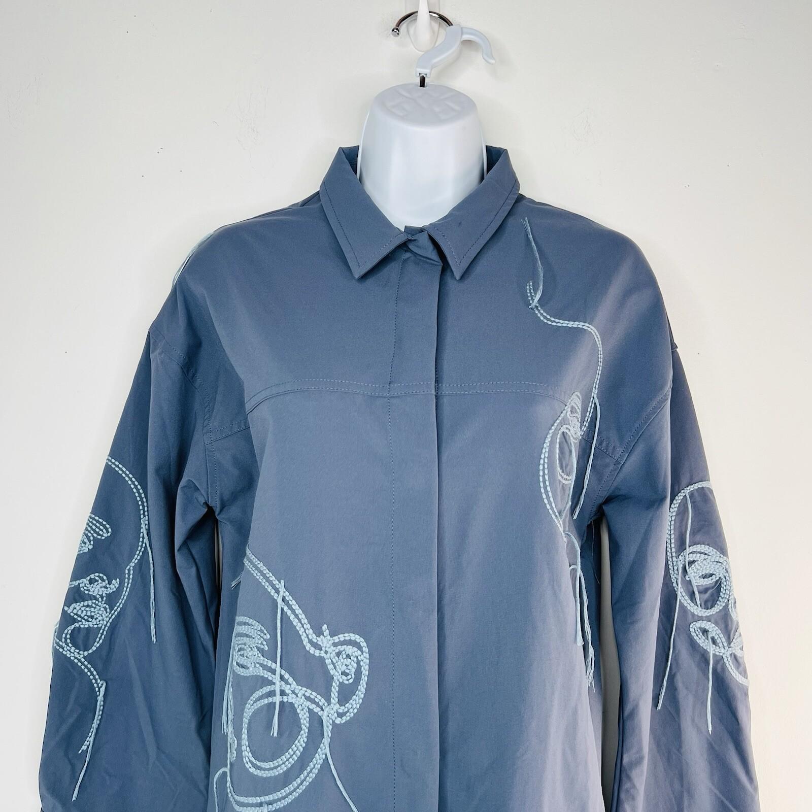 Maniere De Voir Polyester Stretch Shirt Dress Size 6 Blue Line Art Boho Artsy