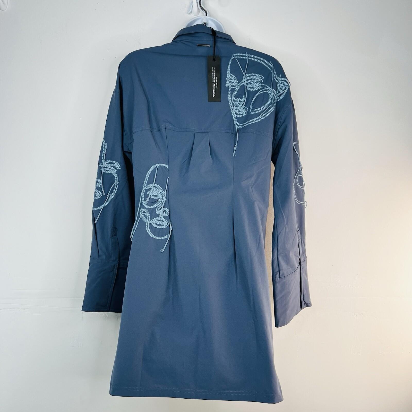 Maniere De Voir Polyester Stretch Shirt Dress Size 6 Blue Line Art Boho Artsy