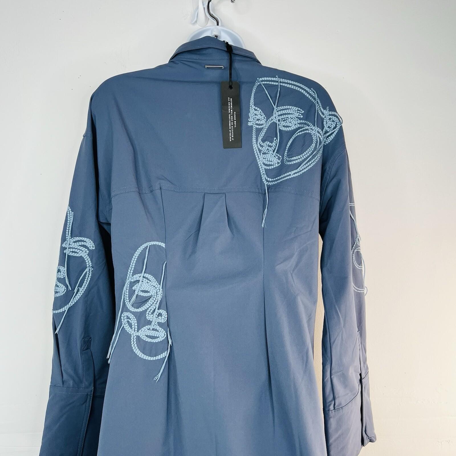 Maniere De Voir Polyester Stretch Shirt Dress Size 6 Blue Line Art Boho Artsy