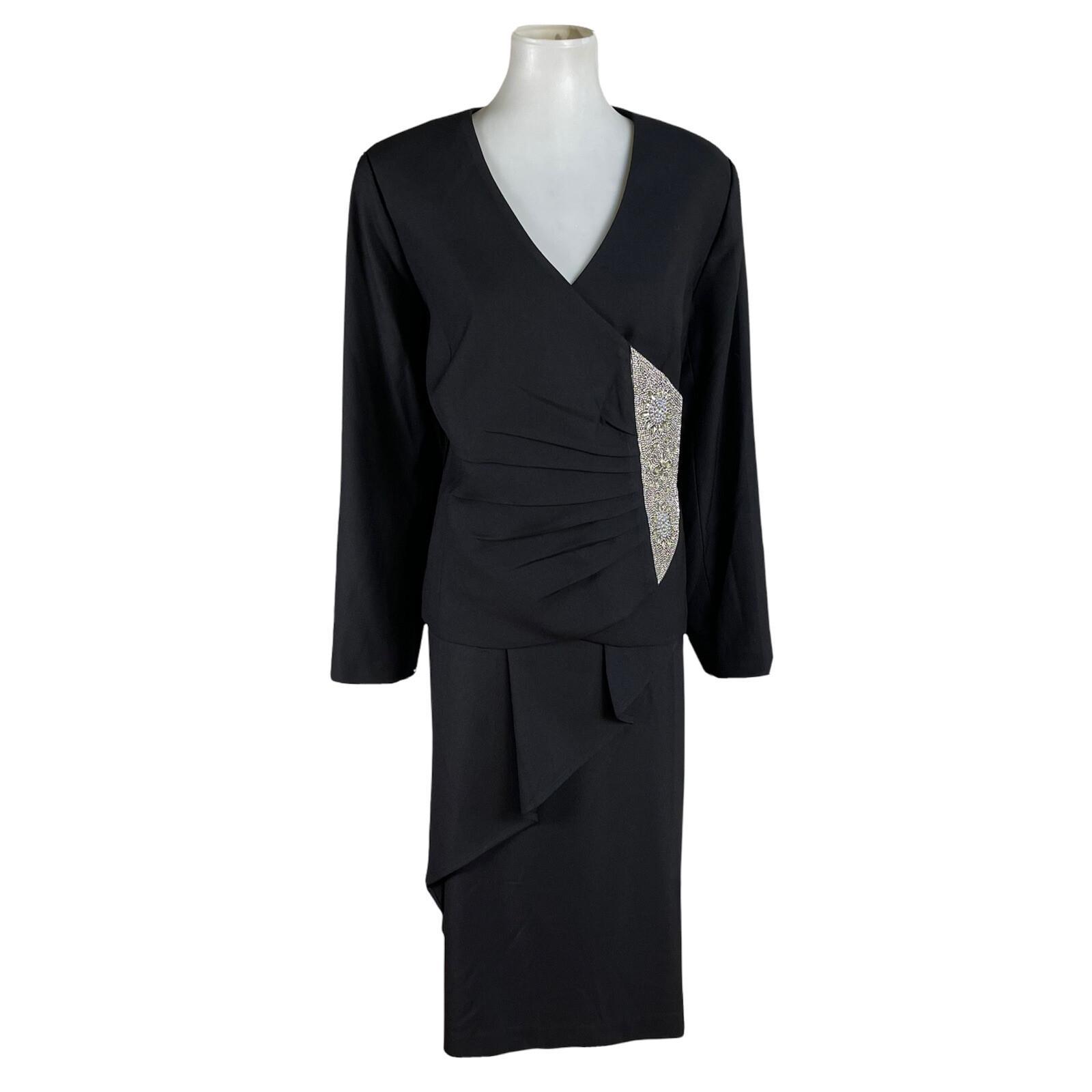 Midnight Velvet Women Polyester Stretch Skirt Suit Size 16W Black Beaded Ruffle