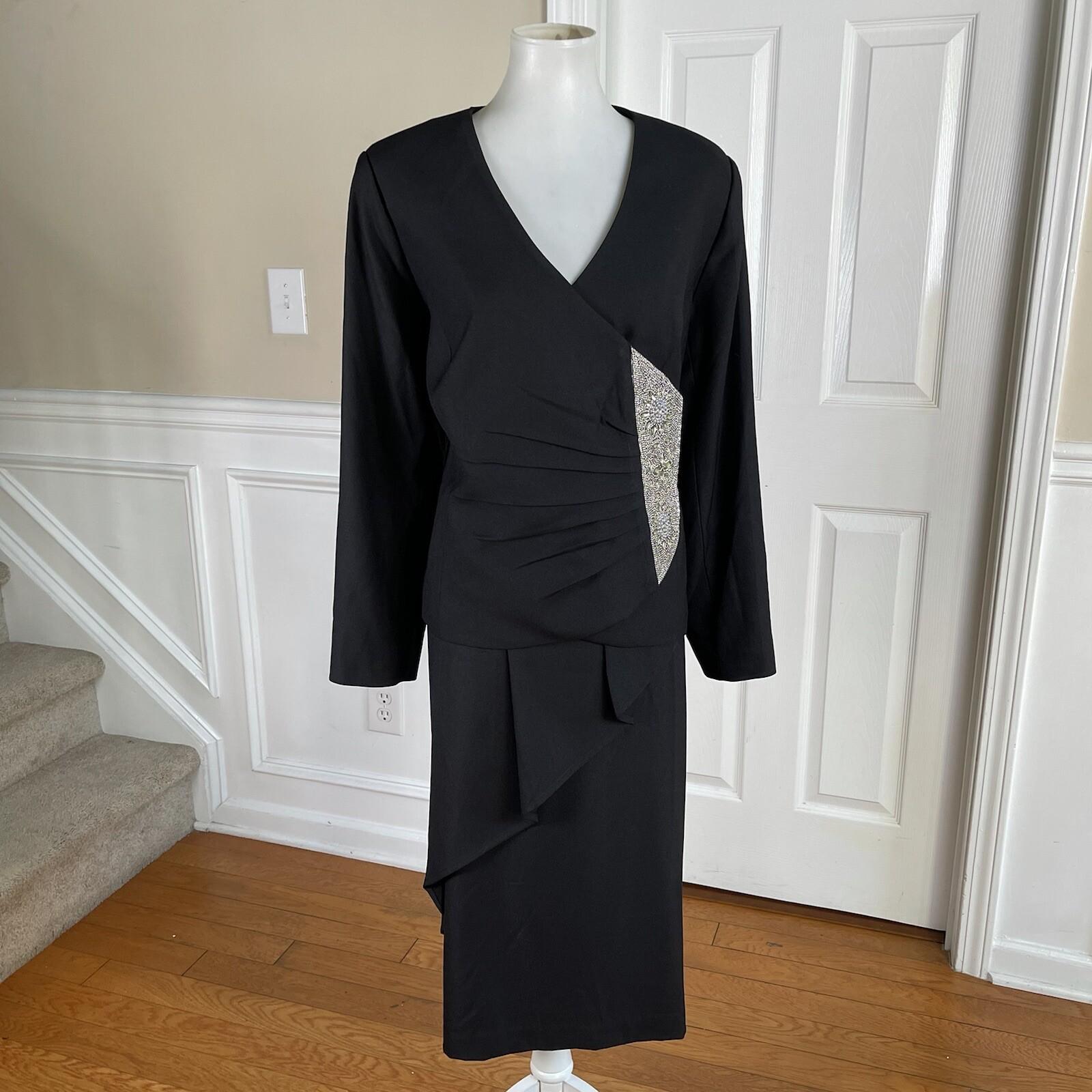 Midnight Velvet Women Polyester Stretch Skirt Suit Size 16W Black Beaded Ruffle