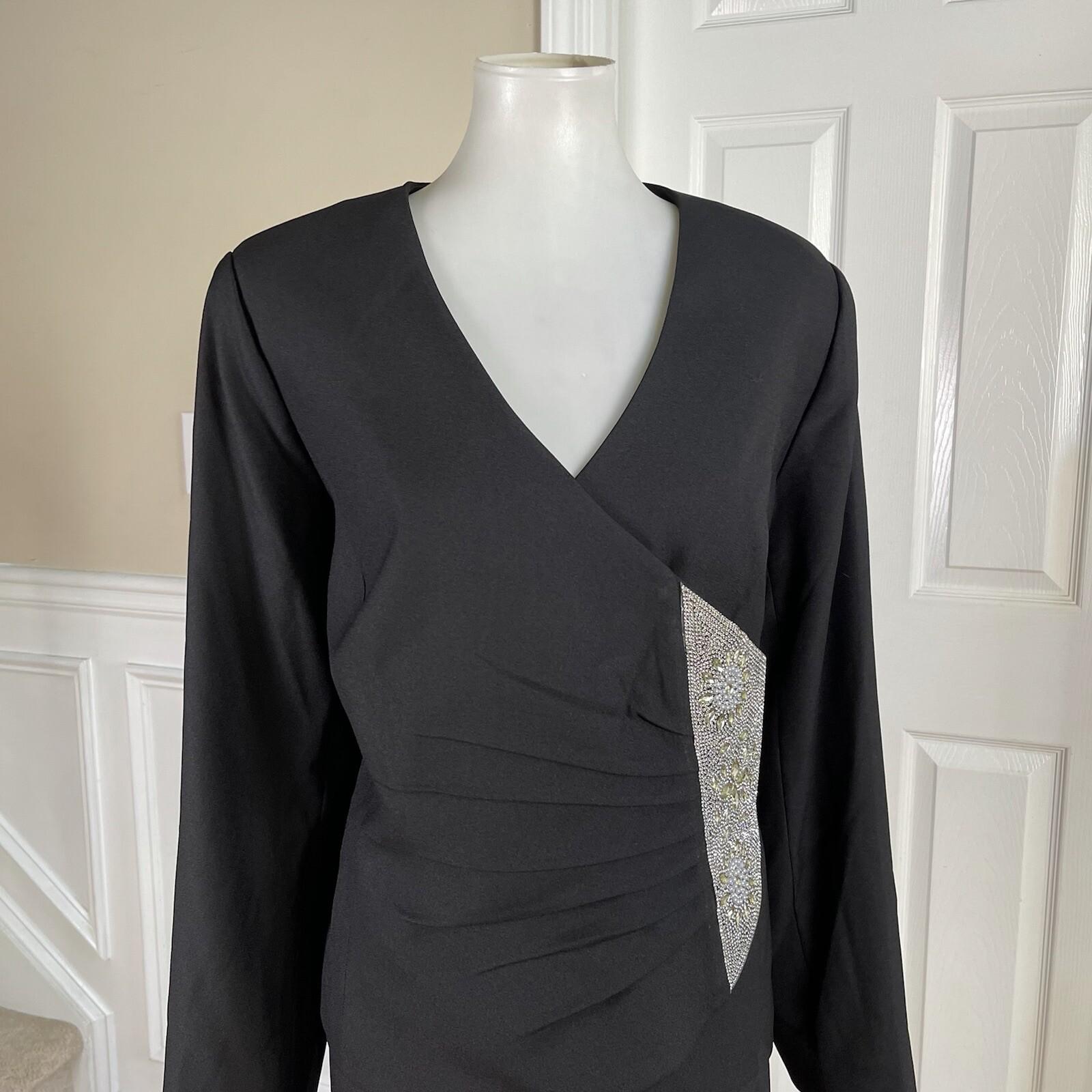 Midnight Velvet Women Polyester Stretch Skirt Suit Size 16W Black Beaded Ruffle