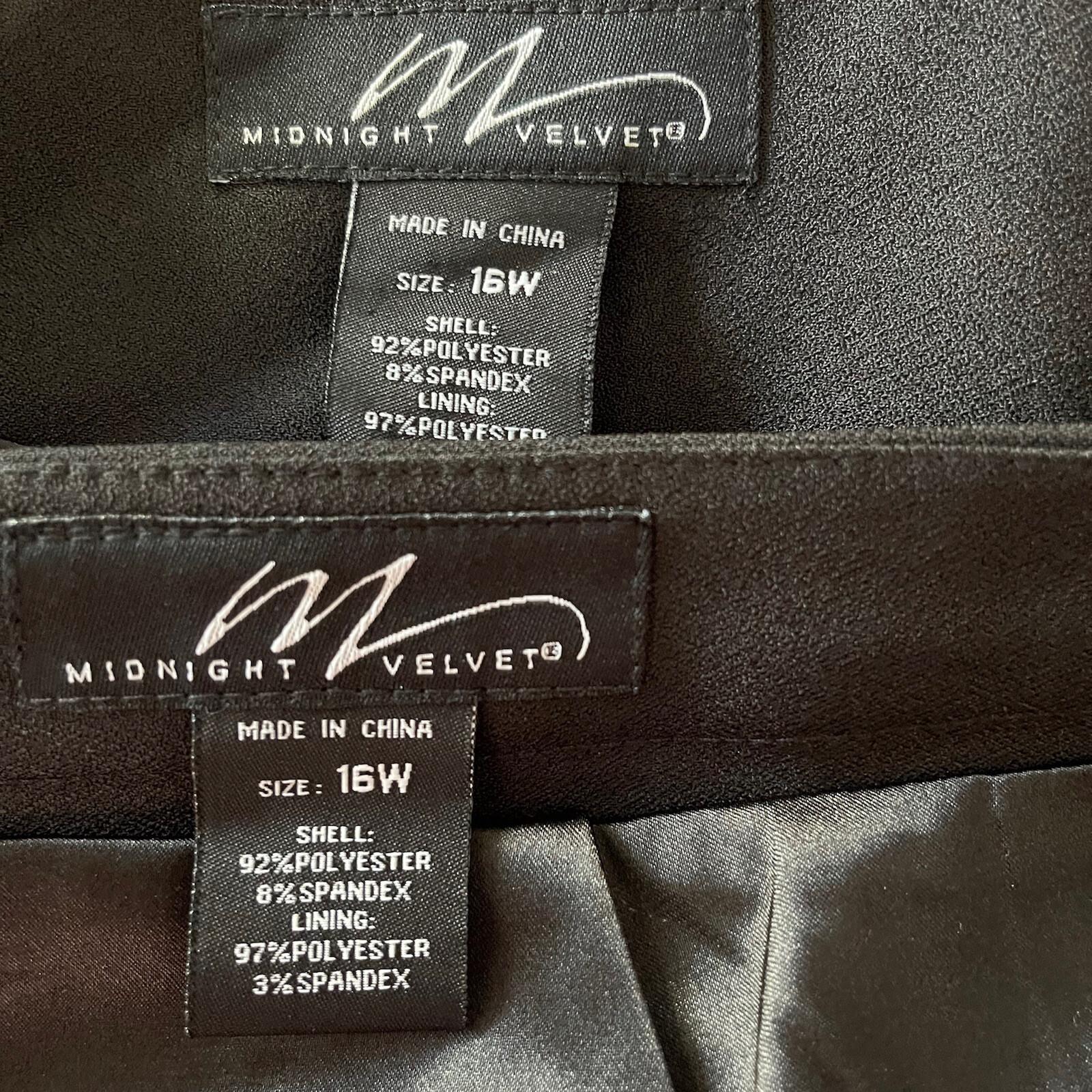Midnight Velvet Women Polyester Stretch Skirt Suit Size 16W Black Beaded Ruffle