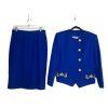 10-8696.jpg KASPER Vintage 2PC Wool Collarless Skirt Suit Size 12P Royal Blue Embroidered