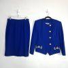 10-8697.jpg KASPER Vintage 2PC Wool Collarless Skirt Suit Size 12P Royal Blue Embroidered
