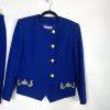 10-8698.jpg KASPER Vintage 2PC Wool Collarless Skirt Suit Size 12P Royal Blue Embroidered