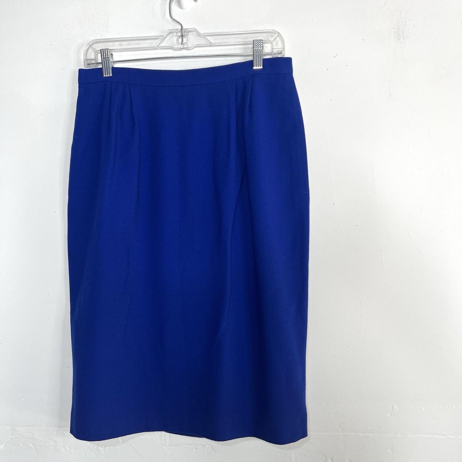 10-8700.jpg KASPER Vintage 2PC Wool Collarless Skirt Suit Size 12P Royal Blue Embroidered