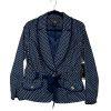 Katherine Women Cotton Spandex Belted Blazer PM Navy Blue Polka Dot Ruffle New