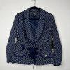 Katherine Women Cotton Spandex Belted Blazer PM Navy Blue Polka Dot Ruffle New