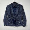 Katherine Women Cotton Spandex Belted Blazer PM Navy Blue Polka Dot Ruffle New