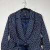 Katherine Women Cotton Spandex Belted Blazer PM Navy Blue Polka Dot Ruffle New
