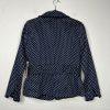 Katherine Women Cotton Spandex Belted Blazer PM Navy Blue Polka Dot Ruffle New