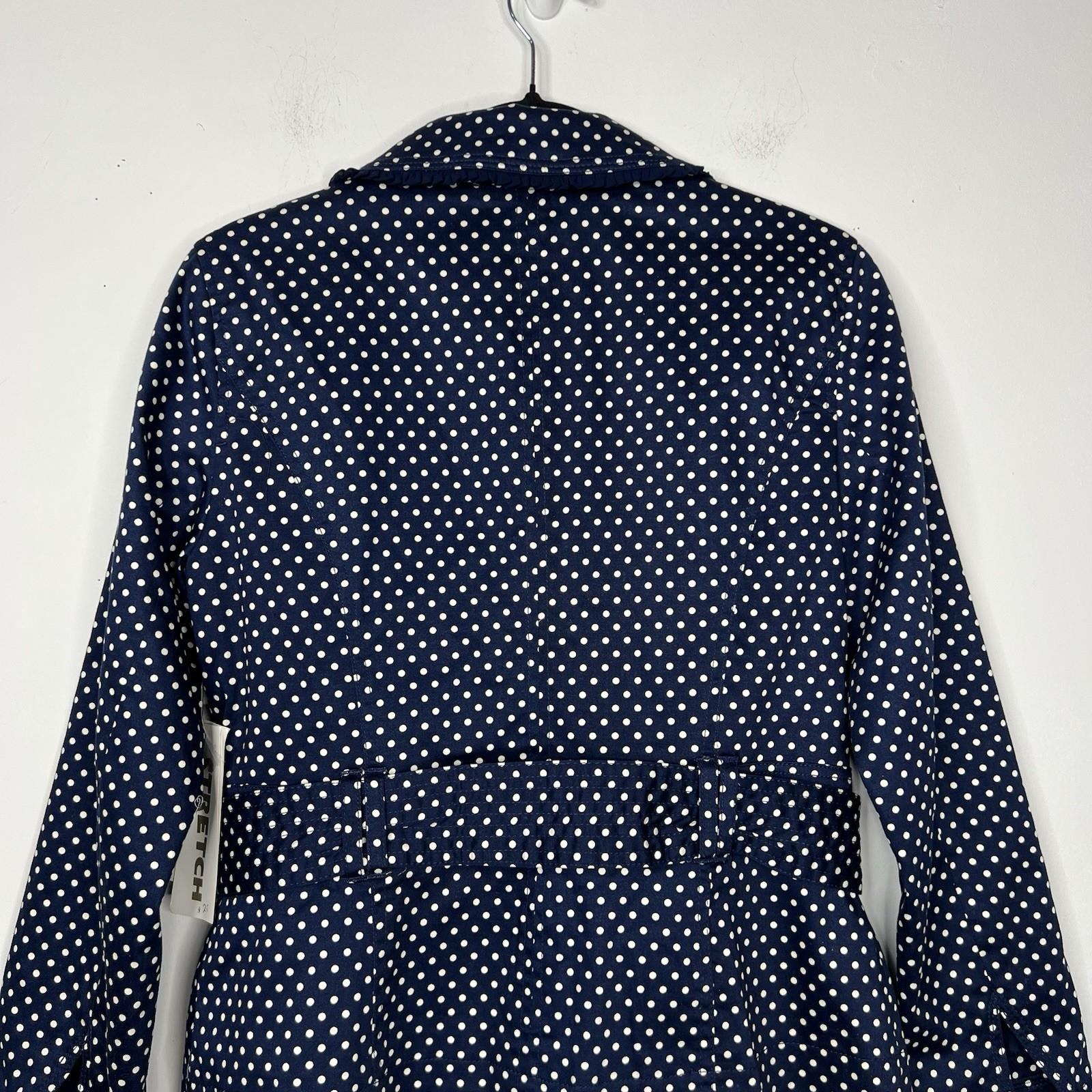 Katherine Women Cotton Spandex Belted Blazer PM Navy Blue Polka Dot Ruffle New