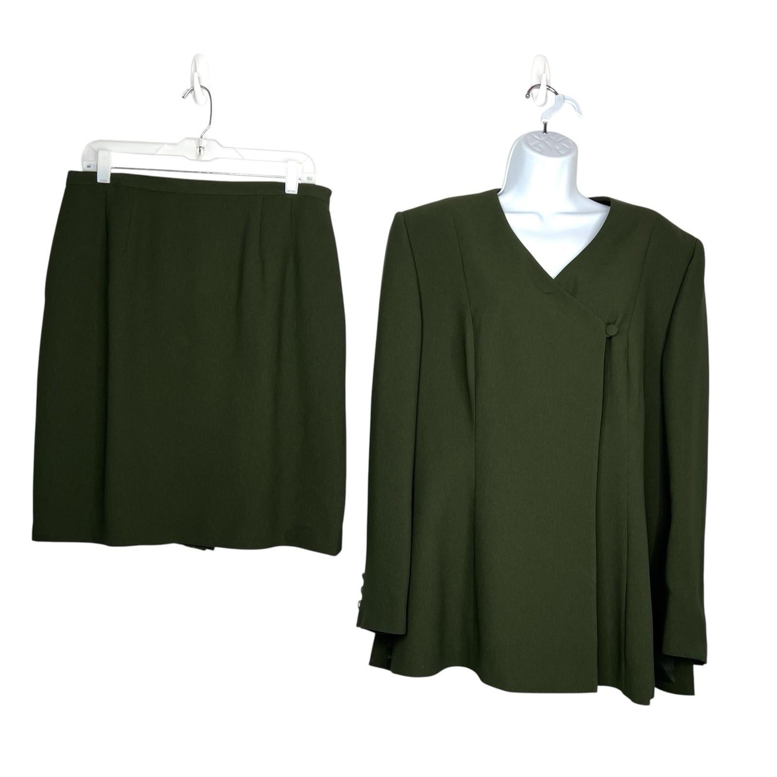 John Meyer Polyester Wrap 2PC Skirt Suit Size 16 Juniper Green Lined Career