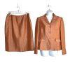 Kasper Polyester Rayon Skirt Suit 10 Orange Notch Collar Embroidered Lined 2PC