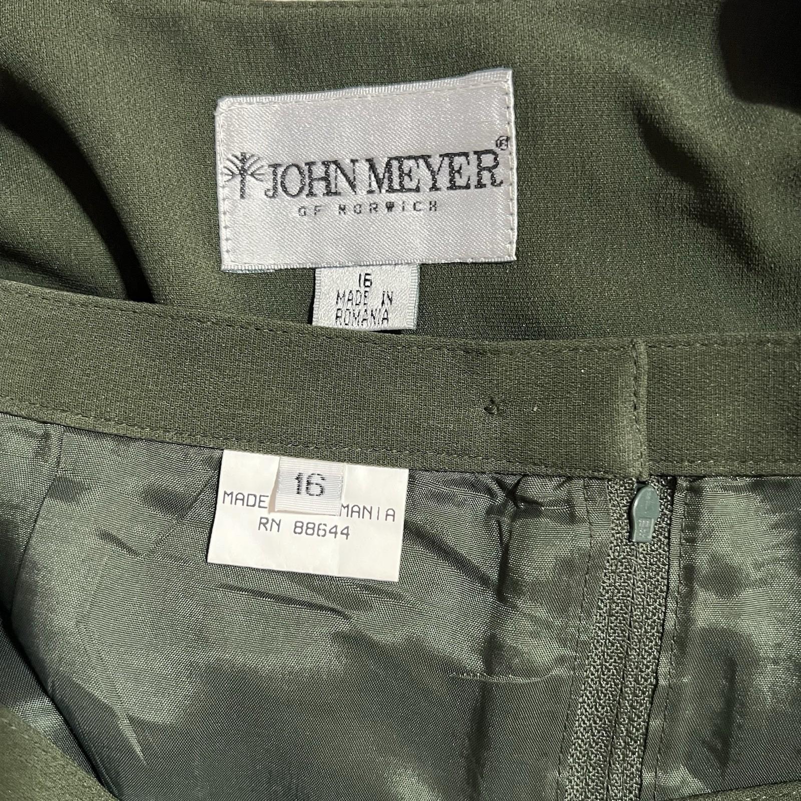 John Meyer Polyester Wrap 2PC Skirt Suit Size 16 Juniper Green Lined Career