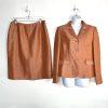 Kasper Polyester Rayon Skirt Suit 10 Orange Notch Collar Embroidered Lined 2PC