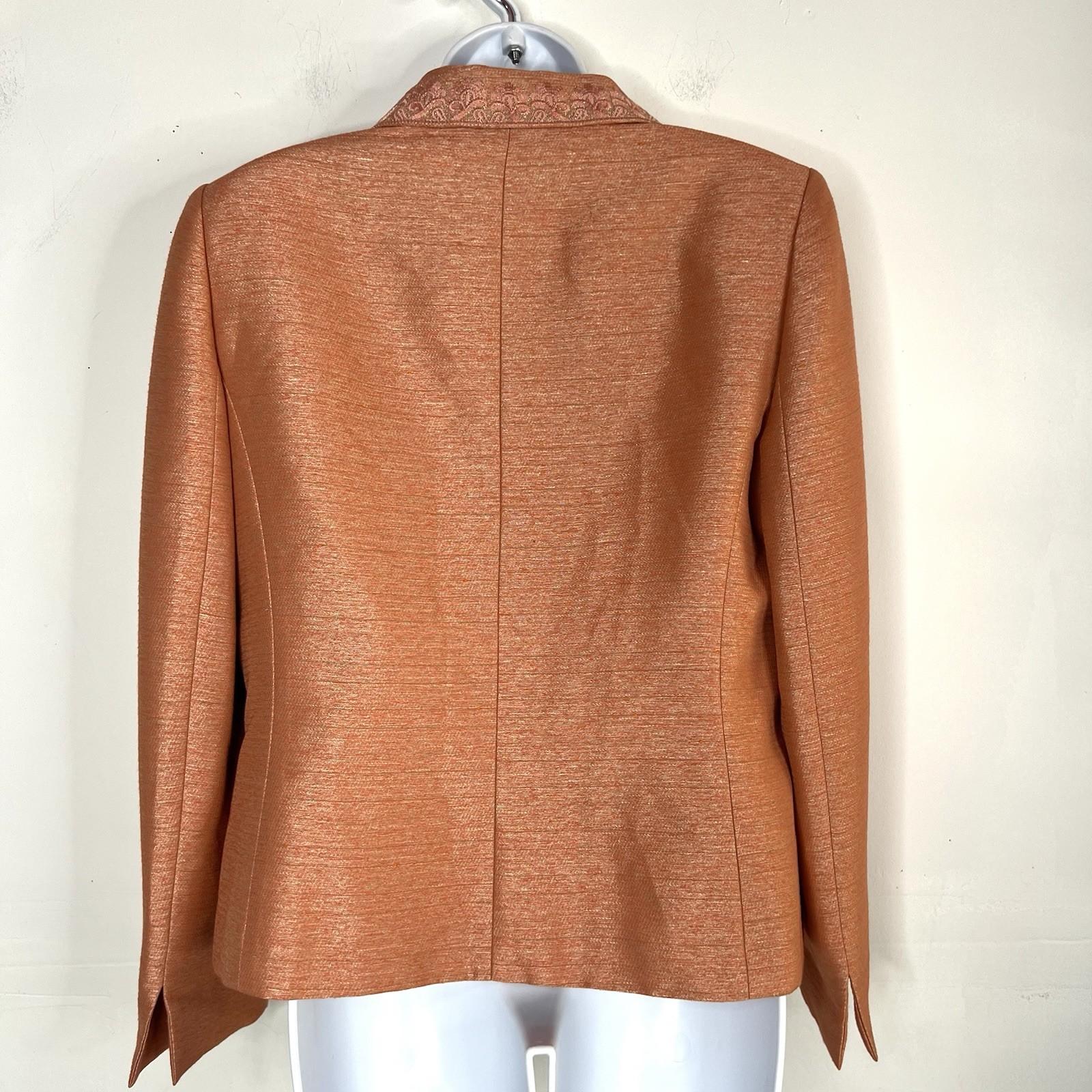 Kasper Polyester Rayon Skirt Suit 10 Orange Notch Collar Embroidered Lined 2PC