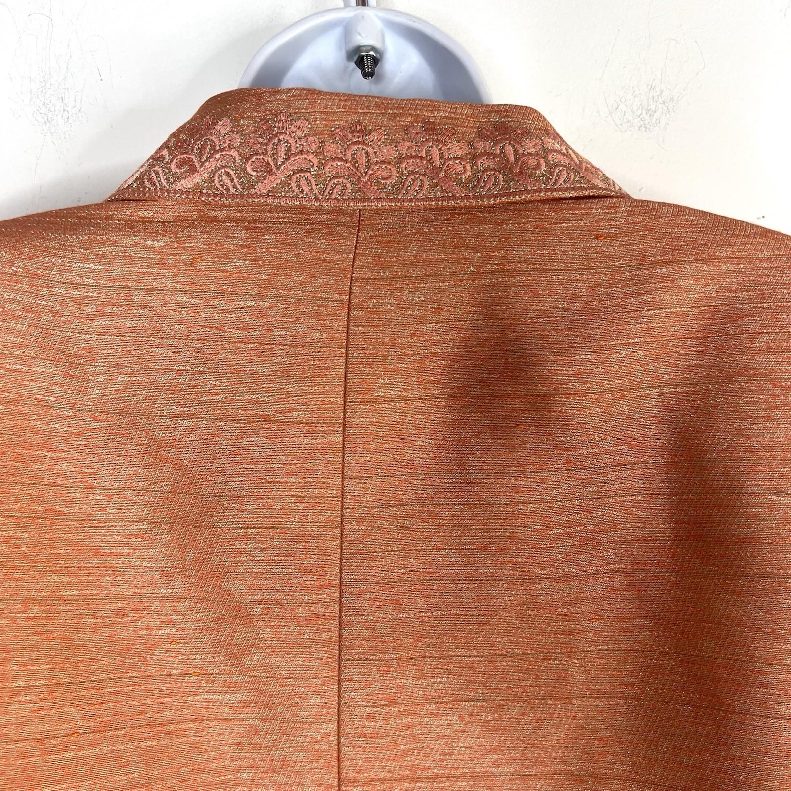 Kasper Polyester Rayon Skirt Suit 10 Orange Notch Collar Embroidered Lined 2PC