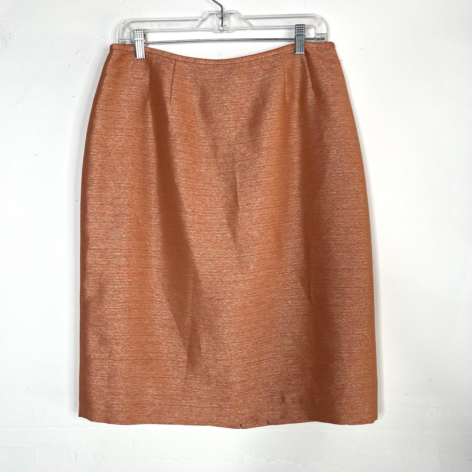 Kasper Polyester Rayon Skirt Suit 10 Orange Notch Collar Embroidered Lined 2PC