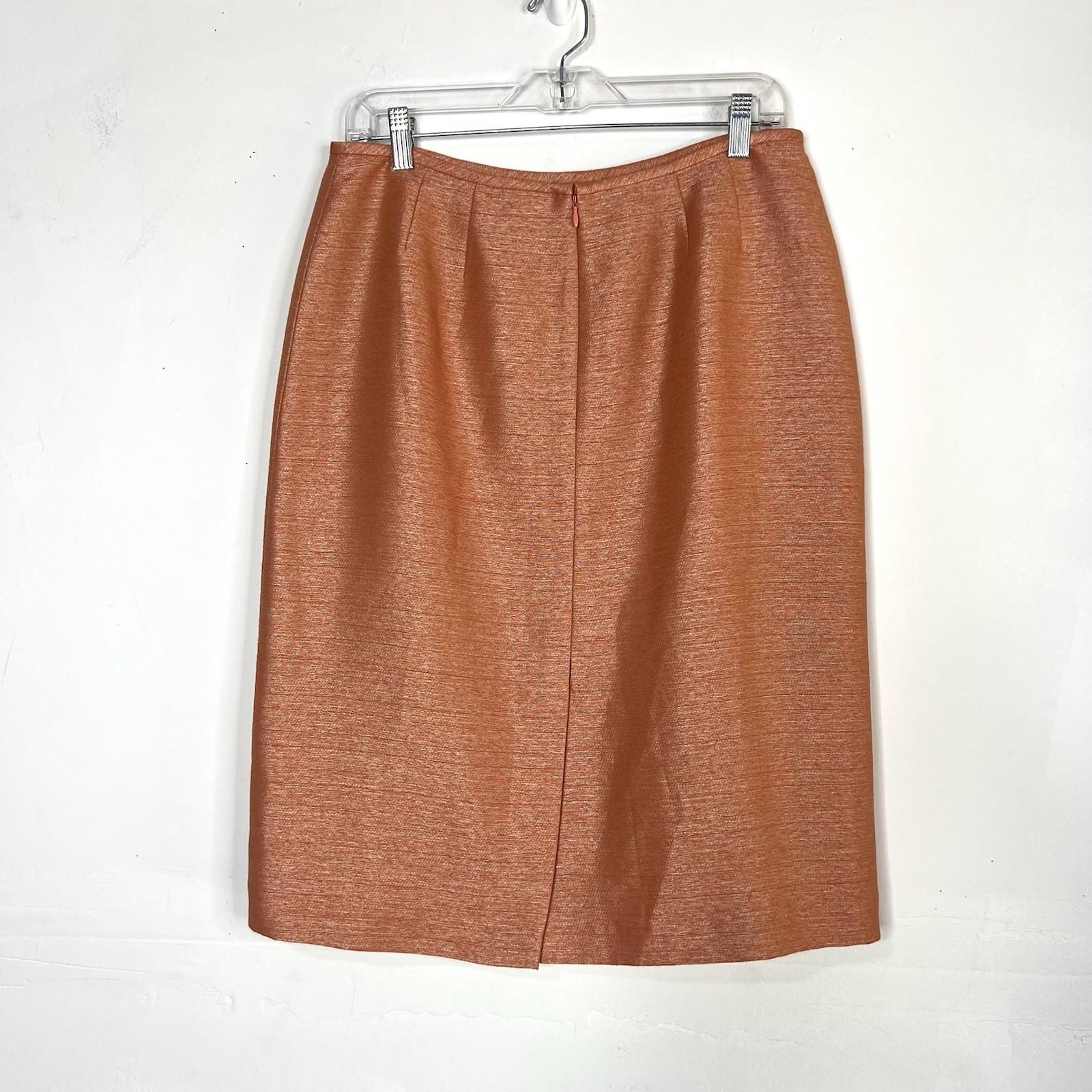 Kasper Polyester Rayon Skirt Suit 10 Orange Notch Collar Embroidered Lined 2PC
