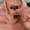 Kasper Polyester Rayon Skirt Suit 10 Orange Notch Collar Embroidered Lined 2PC