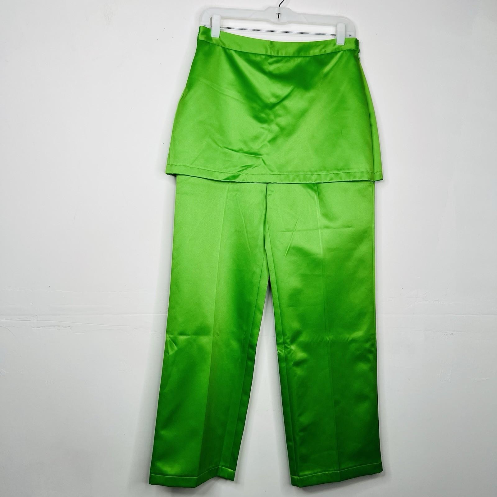 Collusion Wide Leg Pants Skirt Green Metallic Size 6R Satin Like Side Zip
