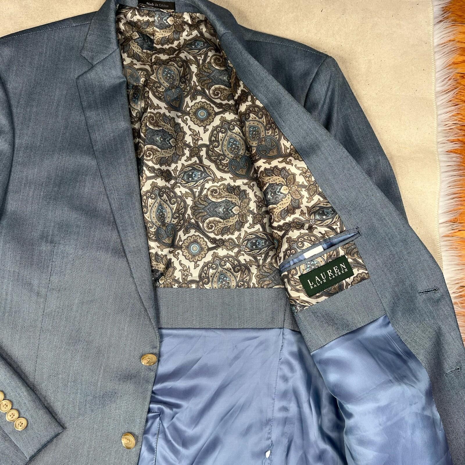 Lauren Ralph Lauren Men Polyester Rayon Blazer 44R Blue One Vent New MSRP 5