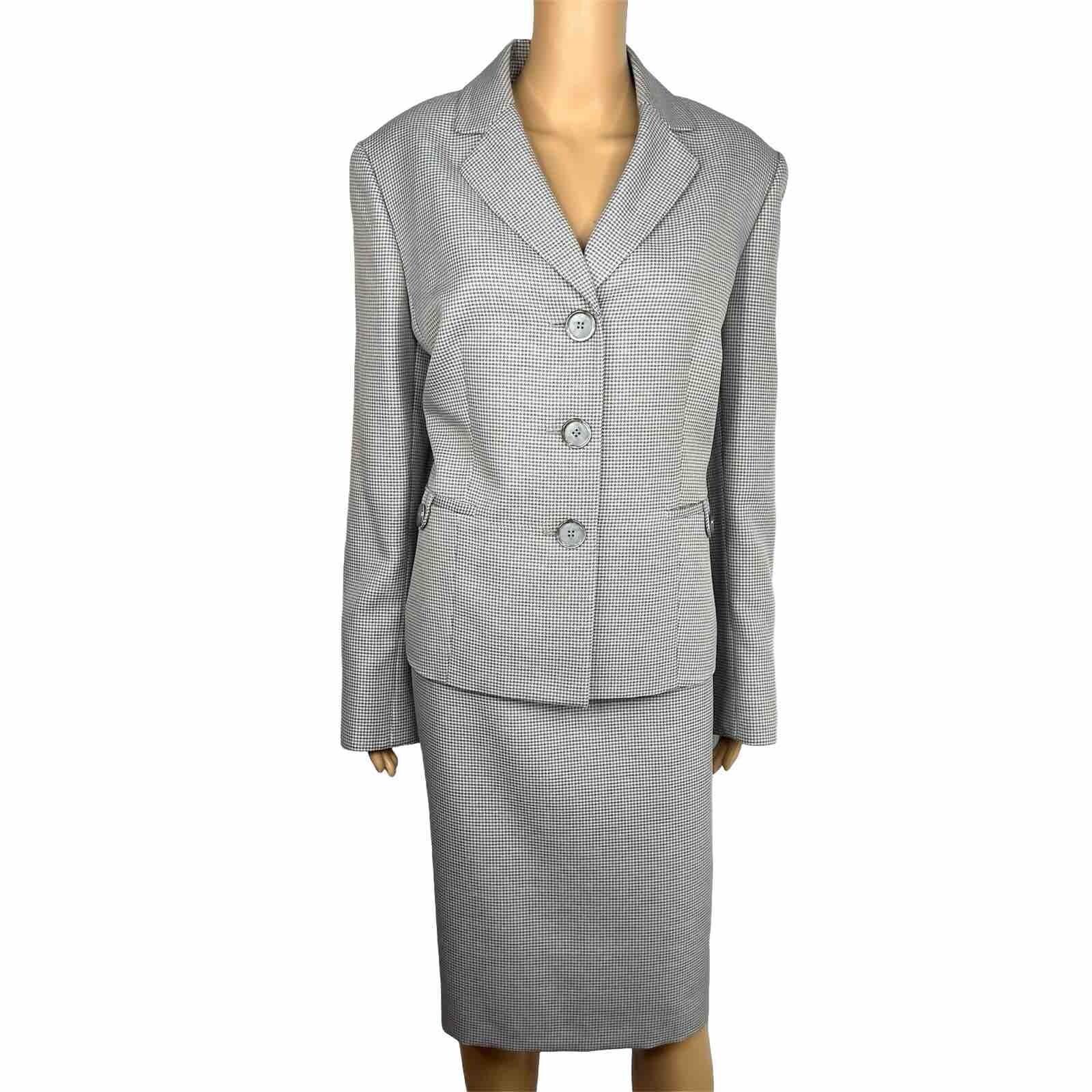 Le Suit Polyester Skirt Suit Size 16 Gray Multicolor Houndstooth 2 PC New Lined