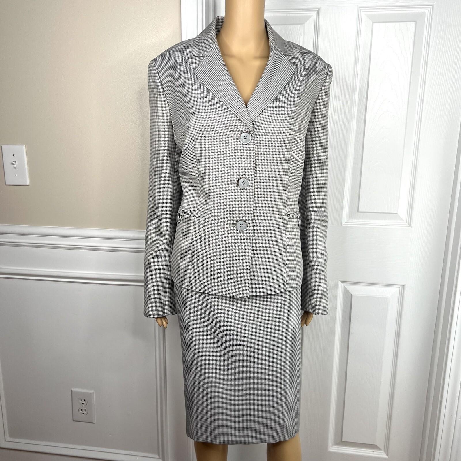 Le Suit Polyester Skirt Suit Size 16 Gray Multicolor Houndstooth 2 PC New Lined