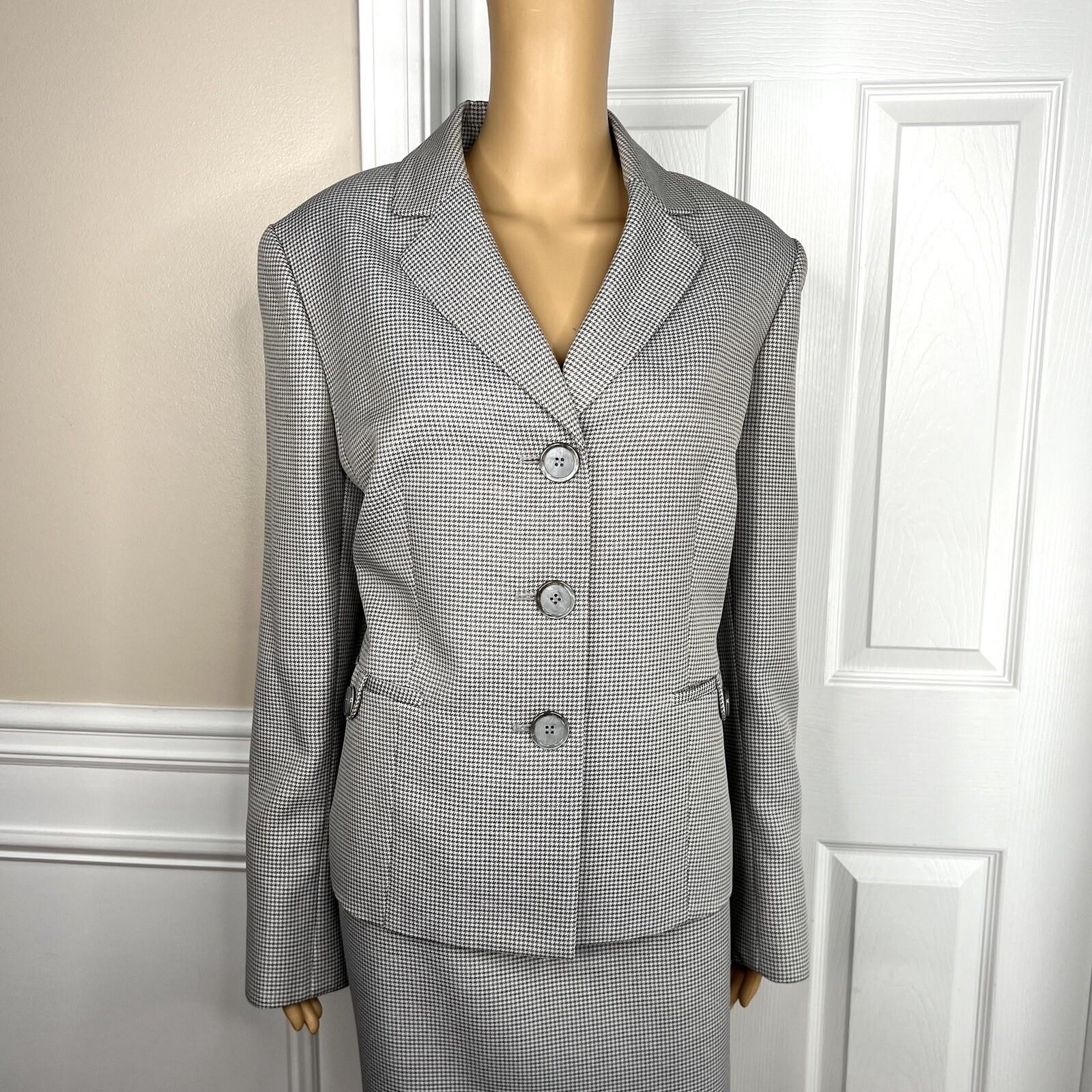 Le Suit Polyester Skirt Suit Size 16 Gray Multicolor Houndstooth 2 PC New Lined