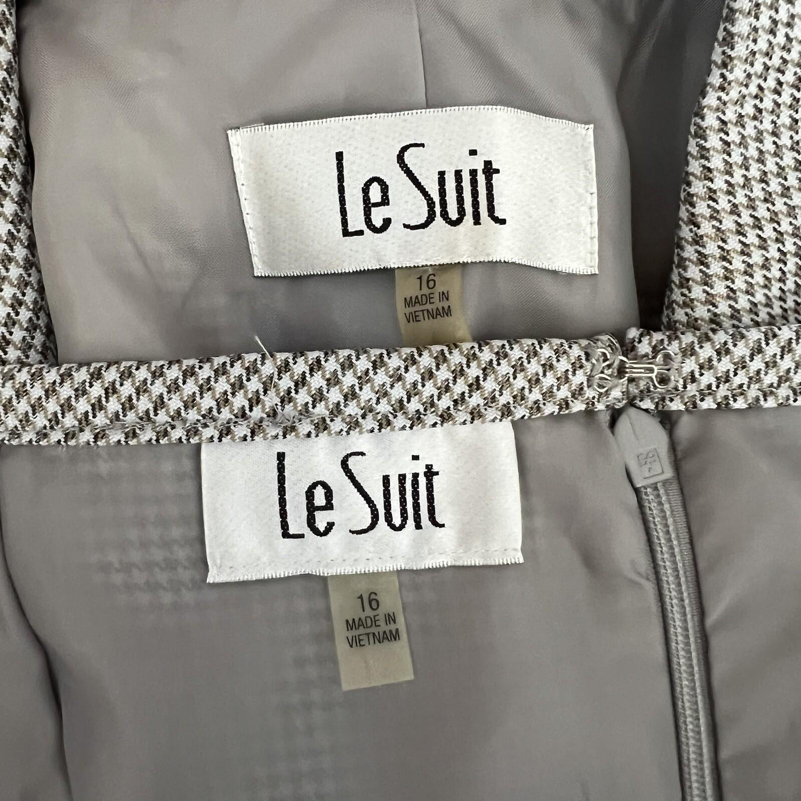 Le Suit Polyester Skirt Suit Size 16 Gray Multicolor Houndstooth 2 PC New Lined