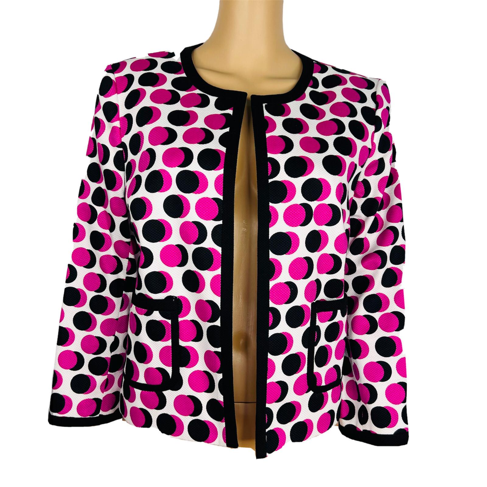 Nine West Cotton Elastane Blazer Size 10 Multicolor Lined Open Front 3/4 Sleeve