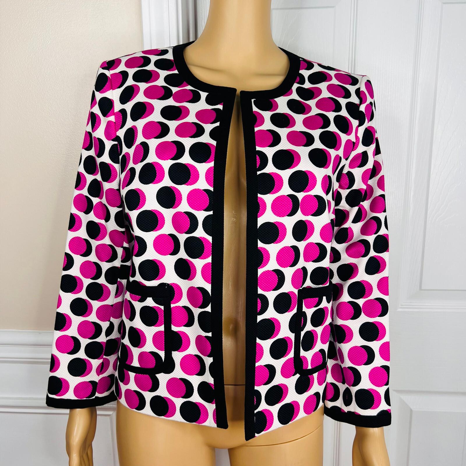 Nine West Cotton Elastane Blazer Size 10 Multicolor Lined Open Front 3/4 Sleeve