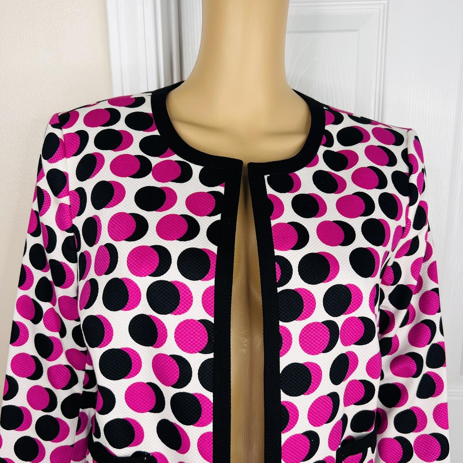 Nine West Cotton Elastane Blazer Size 10 Multicolor Lined Open Front 3/4 Sleeve